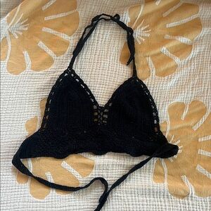 Black Crochet Halter Bralette